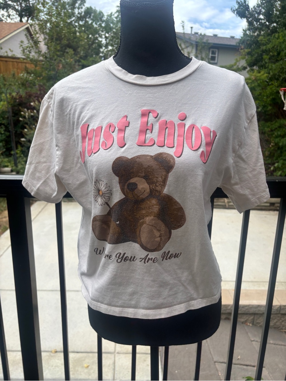 Just Enjoy Pink Lettering Teddy Graphic Kids Tee